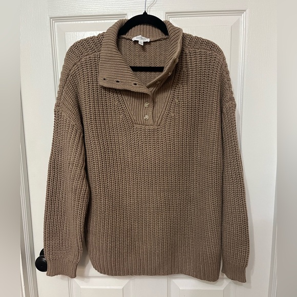 Haven Well Within Button-Up Chunky Mock Neck Sweater in Tan brown large - Picture 2 of 5